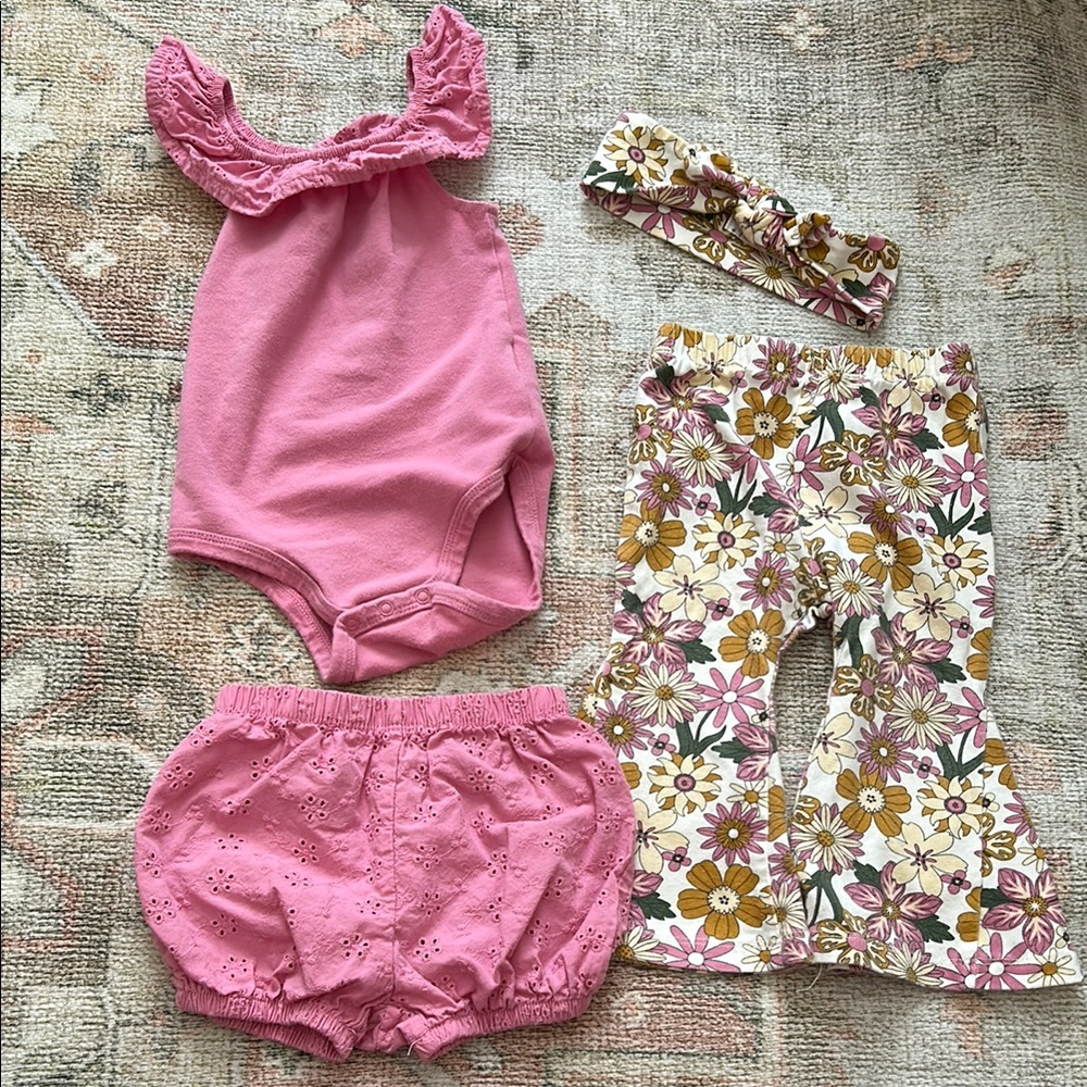 Petit Lem Pink Eyelet Baby Outfit